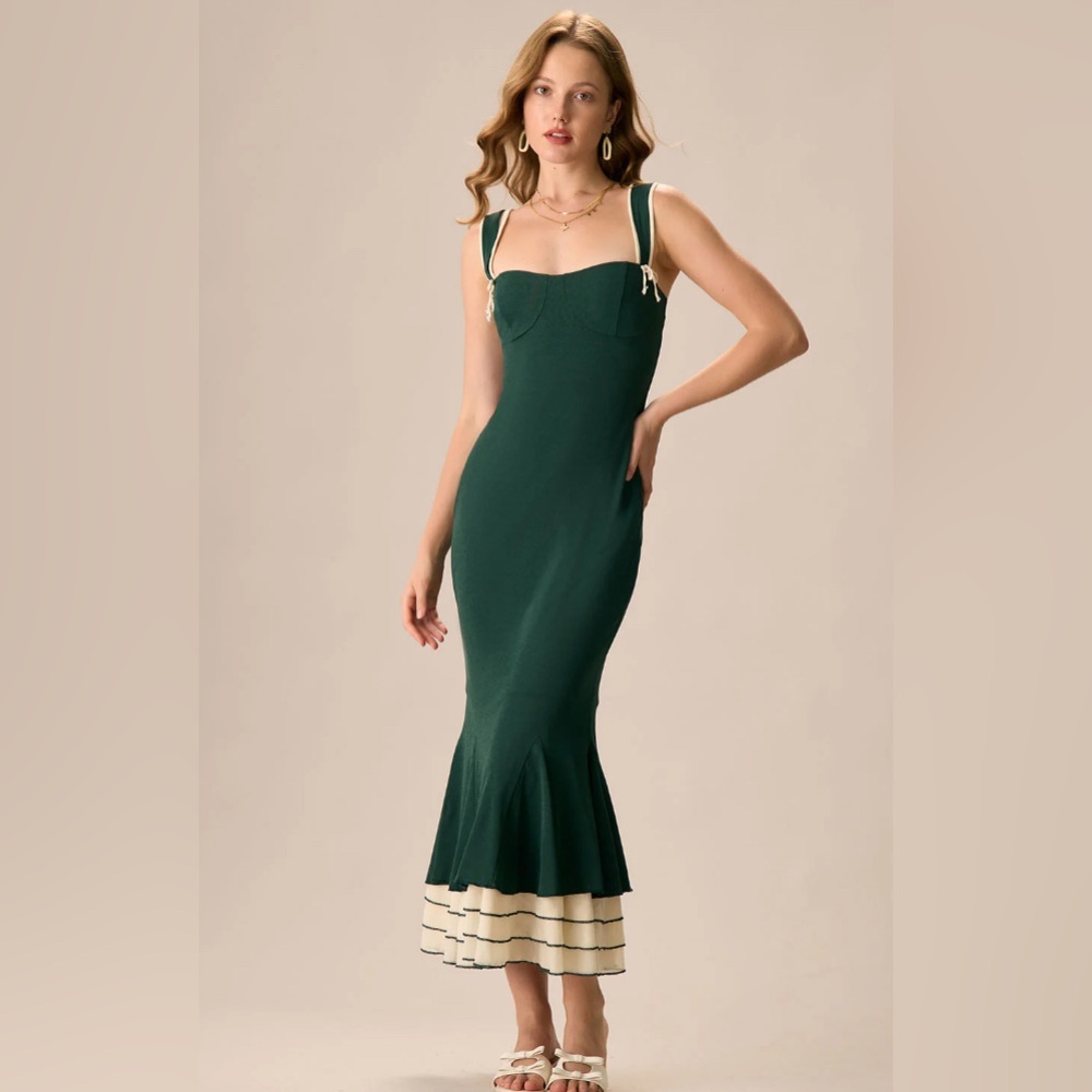 RIHOAS Green and Cream Maxi Dress